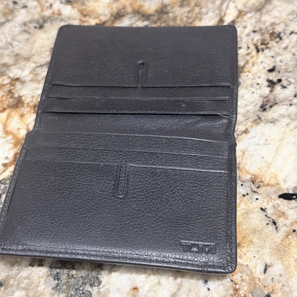 Tumi Black Leather Bi-Fold Card Wallet